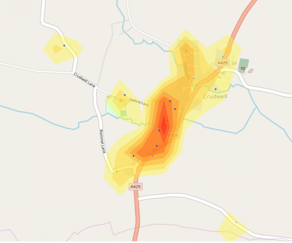 Crudwell School Pupil residence heatmap 2